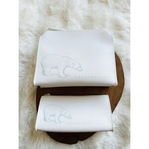 Limited Edition Chantecaille Polar Bear Travel Make Up Zip Bag+ Pouch Set White
